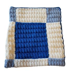 Handmade Afghan Blanket White and Blue